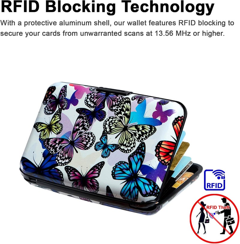 Kaabao حامل بطاقة الائتمان، حافظة بطاقات ائتمان معدنية صغيرة مع حماية RFID للنساء والرجال، أكمام واقية من الألمنيوم، علبة رفيعة (فراشات) - Image 3